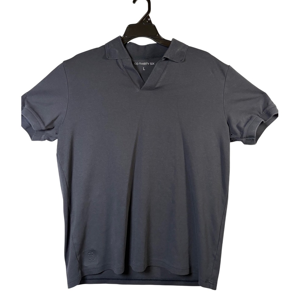 CO THIRTY SIX Polo Shirt Mens Large Black V-Neck Short Sleeve Grommet Detail